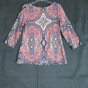 Charter Club Top Damen Größe M Blau Rosa Geometrisches Muster Bluse Preppy Hipster Klassiker - Bild 1 von 7
