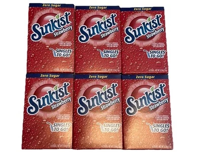 Sunkist STRAWBERRY Singles To Go Drink Mix Zero Sugar 6 Boxes (36 Packets) NEW - Image 1 of 4