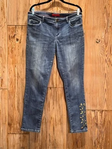 L.L. Bean Womens Floral Embroidered Stretch Denim Jeans Mid Rise Size 14 Blue Bo - Picture 1 of 10