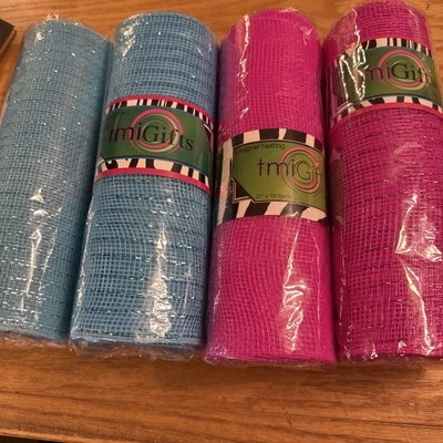 4 Rolls TmiGift Poly Mesh 10" X 10 Yds  New - Pink & Blue - See Pics - Image 1 of 4