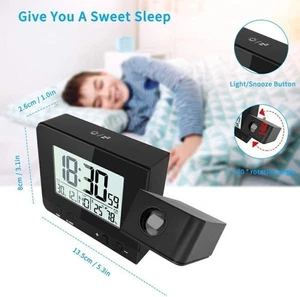 LED Projektionswecker Funk Digitalweckemit USB Uhr Tischuhr Snooze Dimmbar DE - Bild 1 von 8