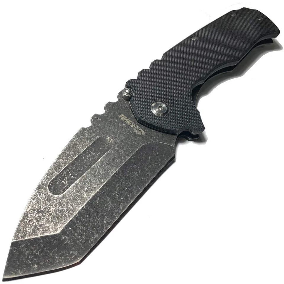 Lantern Shark Praetorian P Tactical Folding Knife 440 Blade S Stone Washed Black