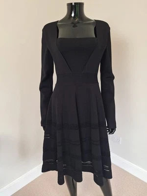 Carven designer black square neck  knit layered midi dress LBD sz. M - Image 1 of 4