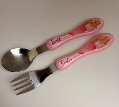 Conjunto de talheres infantis rosa Barbie talheres colher garfo meninas meninos - Imagem 1 de 4