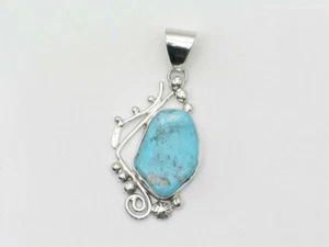 Sterling Silver and Sonoran Blue Turquoise Native American Handmade Pendant - Picture 1 of 9
