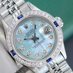 Rolex Lady Datejust Watch Ice Blue MOP Dial Diamond Sapphire Bezel Jubilee 26mm - Picture 1 of 22