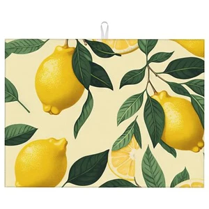 Large Dish Drying Mat for Kitchen Counter18"X24" Lemons and Green Leaves Abso... - Picture 1 of 7