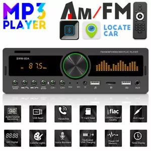 Bluetooth Car Stereo Audio In-Dash AM/FM Aux Input Single 1Din MP3 Radio Player - Picture 1 of 12