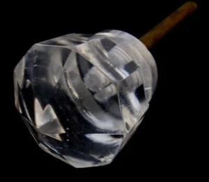 GLORIOUS ART DECO CLEAR GLASS KNOBS PULLS HANDLES FIRE POLISHED HAND CUT - Picture 1 of 4