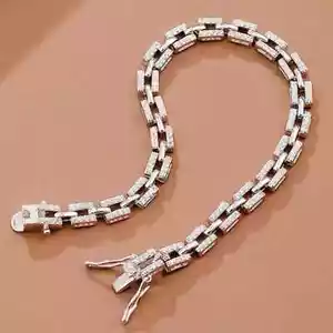 Bracciale tennis donna placcato oro bianco 14 carati diamanti tondi creati in laboratorio 4,20 ct - Foto 1 di 3