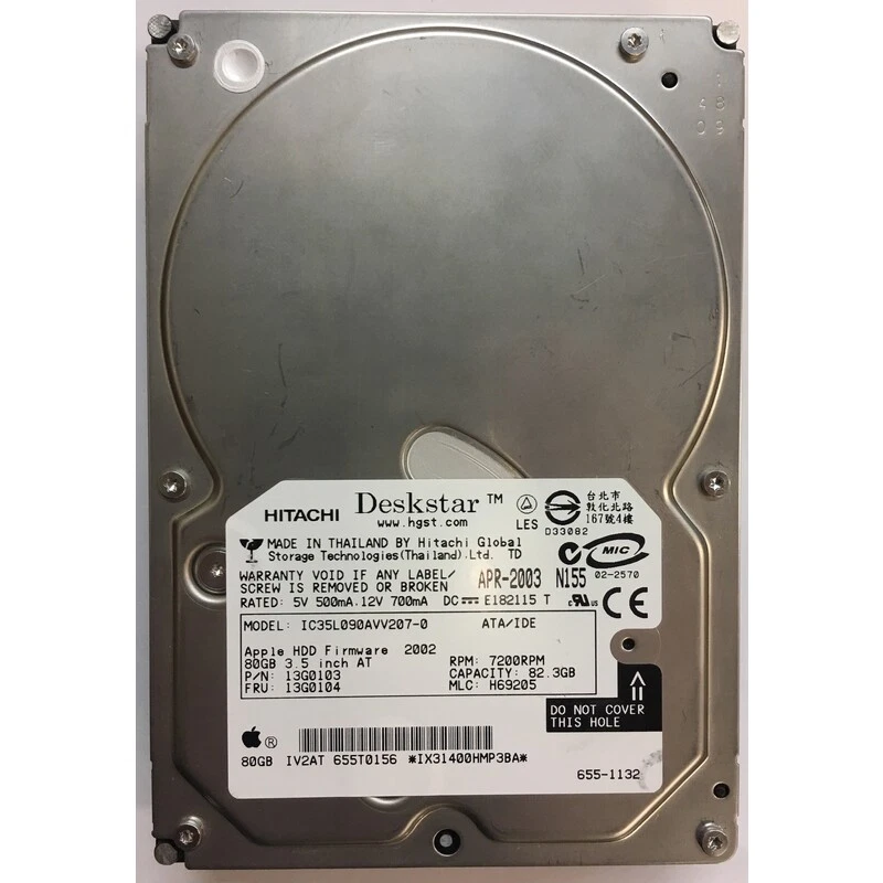13G0103 - Hitachi 80GB 7200 RPM IDE 3.5" HDD - Image 1 of 1