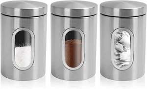 SET OF 3 KITCHEN STORAGE CANISTERS TEA COFFEE SUGAR JARS POTS CONTAINERS CADDY - Picture 1 of 12