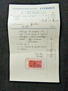 Ancienne facture Concessionnaire CITROEN A.Diederichs Tulle 1943 Automobile - Picture 1 of 1