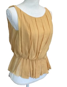 CHLOE Georgette Plissee Seide Bluse Ärmellos Top Hellbraun/Seigle Größe Eur -36 Us 4 - Bild 1 von 13