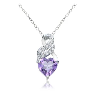 Sterling Silver Amethyst and White Topaz Heart Double Twist Necklace - Picture 1 of 3