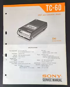 Sony TC-60 Original Cassette-Corder Service Manual - Bild 1 von 3