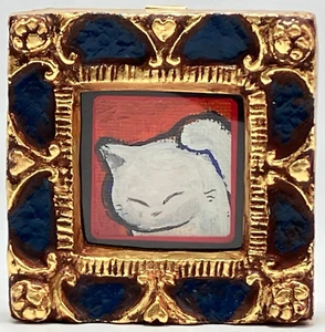 Cat Art Fraem Series Miniature White Cat Oil Painting Japan Artists - Picture 1 of 24