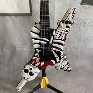 Unbranded Carved Skull Electric Guitar Floyd Rose Bridge HH Pickup Basswood Body - Picture 1 of 11
