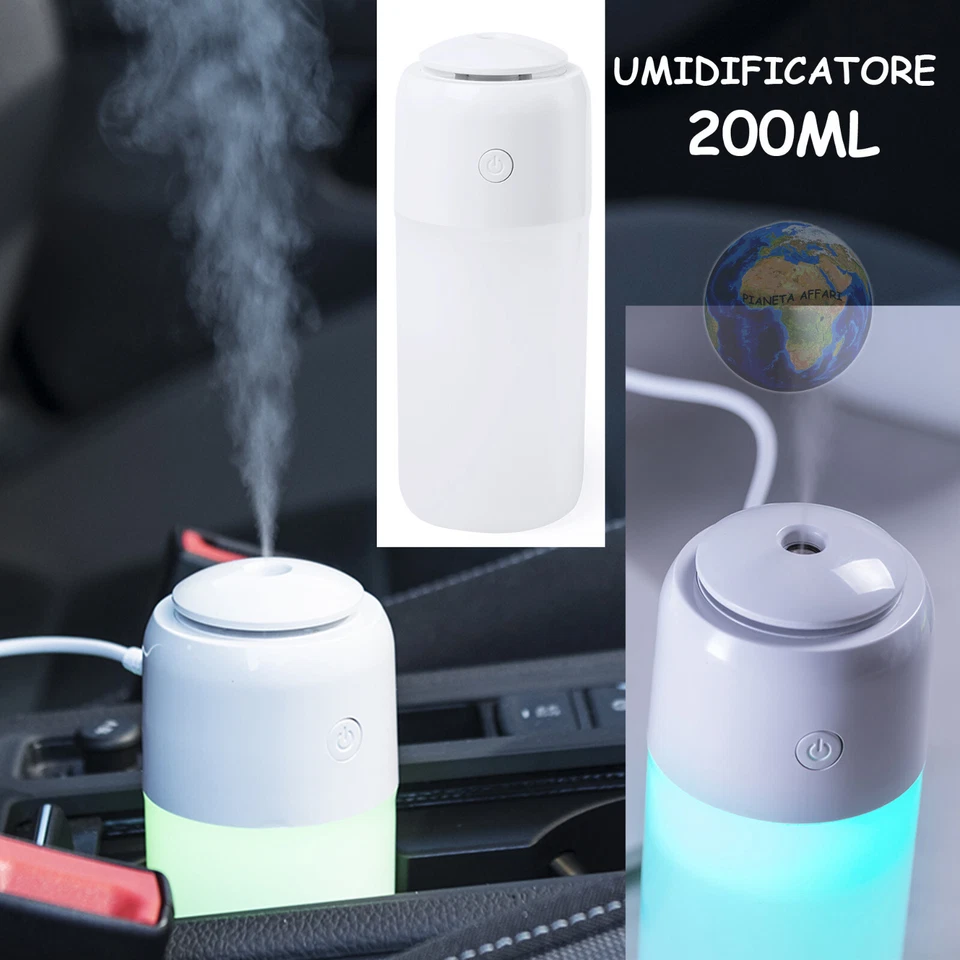 UMIDIFICATORE AMBIENTE con LUCE LED Mulicolore CAVO USB Casa VAPORE Aromi AUTO - Immagine 1 di 1