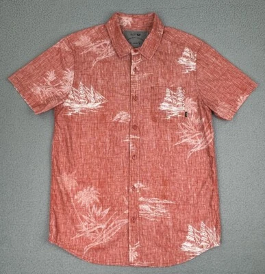 Ржавая рубашка мужская M красная с коротким рукавом на пуговицах гавайский лагерь пальма дерево пляж - Изображение 1 из 4