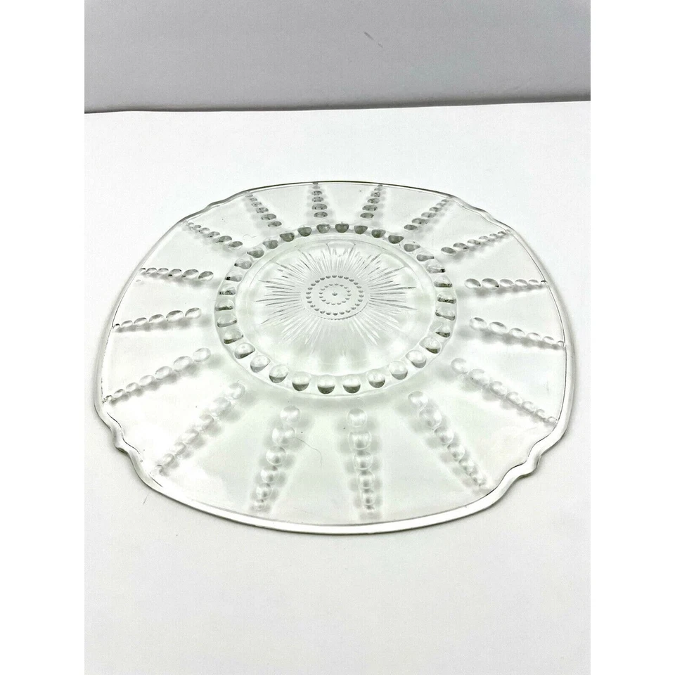 VTG Clear Pressed Glass Dots Bubbles 11" Rounded Square Dinner Plate - Image 1 of 4