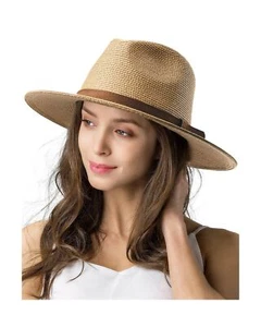 Men Women Summer Sun Wide Flat Big Brim Fedora Panama Paper Straw Hat Cap Medium - Picture 1 of 6