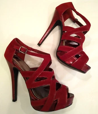 Sandalias de tacón de aguja vintage con tiras tacones granate gamuza tacones altos 6,5 con caja Foto 1 de 4