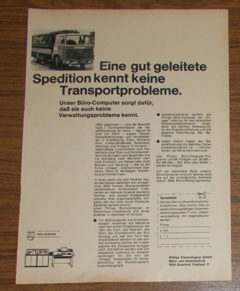 Seltene Werbung PHILIPS Büro-Computer - Keine Transportprobleme 1970 - Image 1 of 1