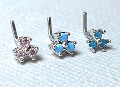 1pc Opalite 3 Stone Triangle L-Bend 20g Nose Ring Stud Screw 316L Surgical Steel - Image 1 of 4