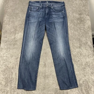 Pantalones de mezclilla 7 For All Mankind talla 33 (35x33) Carsen lavado medio 11" tiro elástico - Imagen 1 de 15