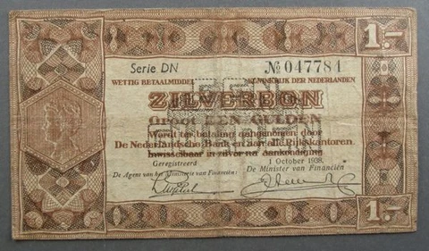 NETHERLANDS  1 Gulden  Banknote Issued 1.10.1938 Series DN  Pick#61 ~5736 Cover