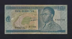 Congo Democratic Republic 10 Makuta 1967 P-9 FINE BELGIUM ZAIRE - Picture 1 of 2