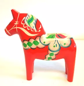 Vintage Dala Horse Nils Olsson wooden Hand painted 5 1/2" Swedish Folk art Red - Picture 1 of 4