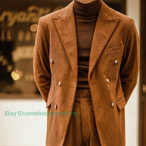 OFF WHITE Cappotto giacca retrò uomo stile business casual velluto a coste doppio petto