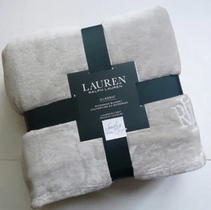 Ralph Lauren GRAU/TAUPE Micromink King Bett Decke Plüsch Fleece RL Emb Logo - Bild 1 von 8