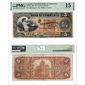 $5 1907 Canadian Bank of Commerce Chartered Note #75-14-10 - PMG F-15 - Picture 1 of 3