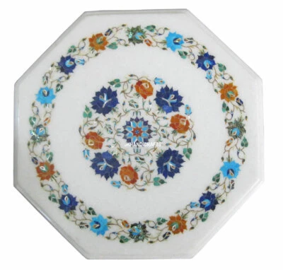 2'x2' Marble Console Center Table Top Lapis Lazuli Marquetry Inlay Hallway Decor - Image 1 of 4