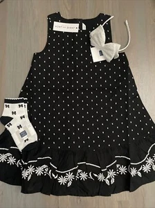 NWT Janie and Jack girl SUMMER SPRING black floral dress bow socks 3-piece SET 5 - Picture 1 of 9