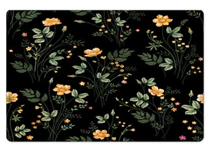 Alfombra de baño de cocina floral naranja primavera hoja verde naranja sobre negro 24x16 pulgadas - Imagen 1 de 3
