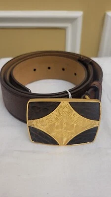 Cinturón de cuero marrón unisex PRADA con hebilla ornamentada talla 90/36 Foto 1 de 4