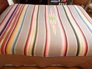 Vintage Serape Saltillo Mexican Rainbow Wool Blanket with Fringe 60x94