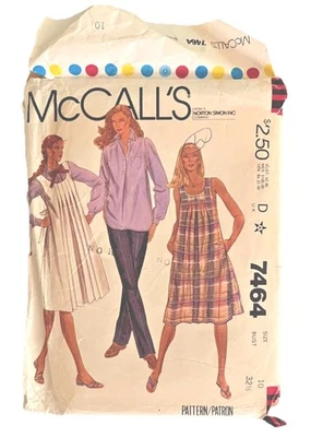 7464 Vintage McCalls SEWING Pattern Misses Maternity Jumper Dress Shirt Pants 10 - Image 1 of 4