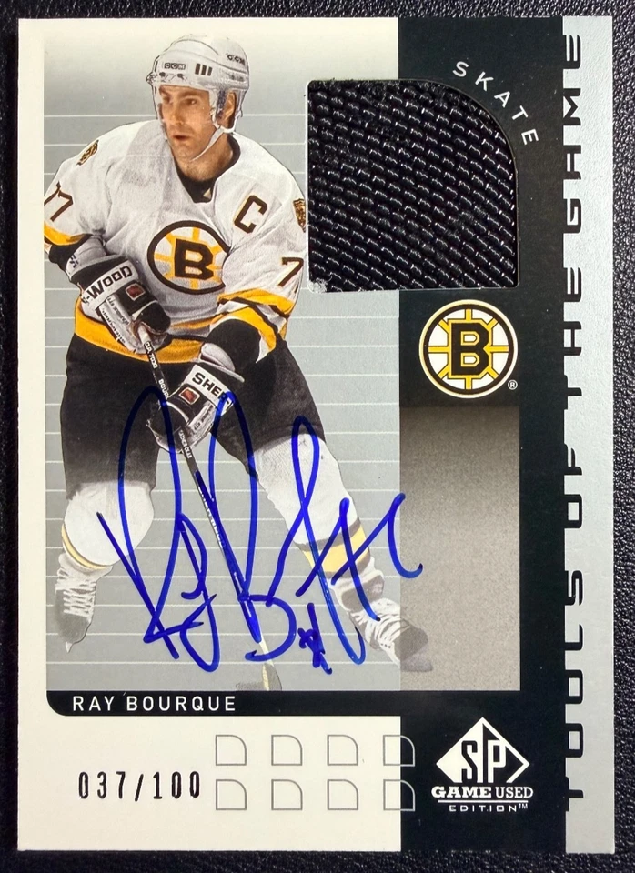 RAY BOURQUE 2001-02 SP Game Used Tools of the Game Autograph Skate Patch 037/100 - Image 1 of 2