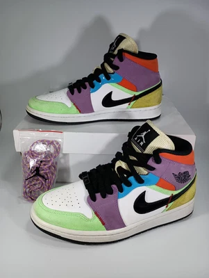 Nike Air Jordan 1 Mid SE Mujer Talla 8.5 Bombilla Multicolor con Caja Cordones Extra Foto 1 de 4