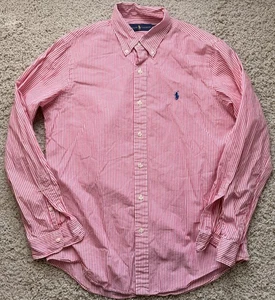 Camisa para hombre Ralph Lauren roja rosa a rayas con botones talla M - Imagen 1 de 5