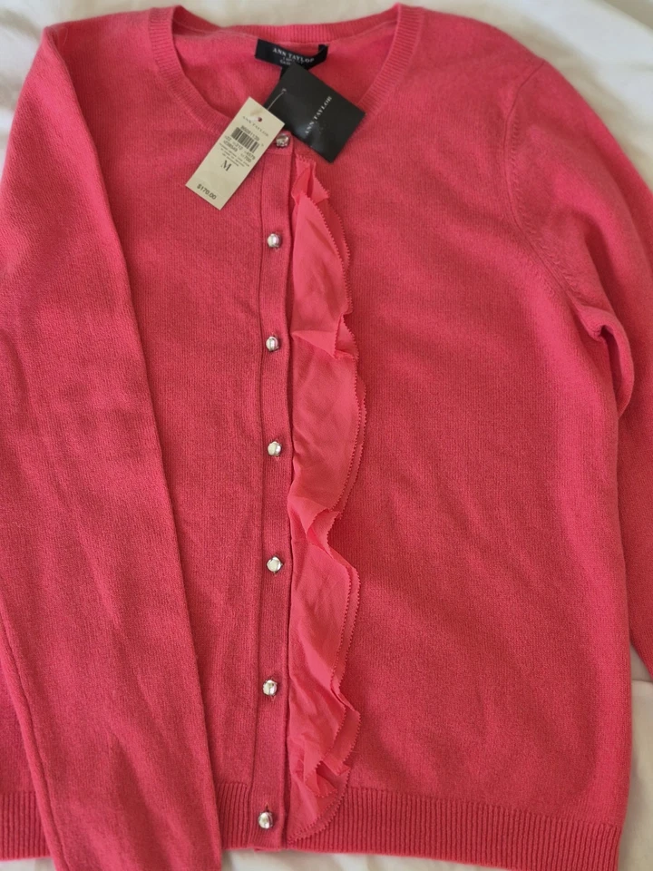 Cárdigan mediano de cachemir Ann Taylor con detalle de seda Foto 1 de 1