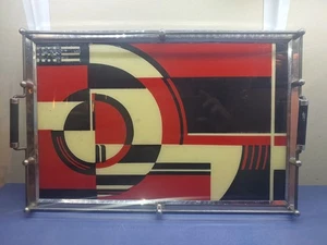 Vintage 1930's Art Deco Jazz Modernism Painted Glass Cocktail Tray - 12" x 18" - Picture 1 of 14