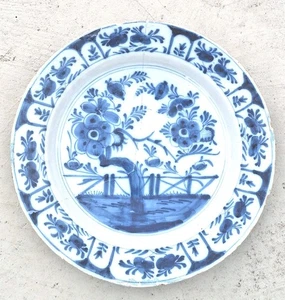 Antique Blue Delft Plate Charger, Large Blue Earthenware Pottery Plate, 35cm - Picture 1 of 11