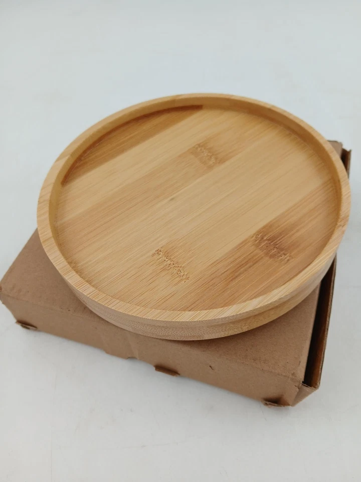 LoeJan Bamboo Round Tray Serving Plate 6 Inch Coaster Holder Organizer Natural - Image 1 of 4