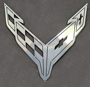 C8 Corvette Crossed flag Wall Emblem Large Metal Art Full 20" x 19" PChrome - Picture 1 of 8